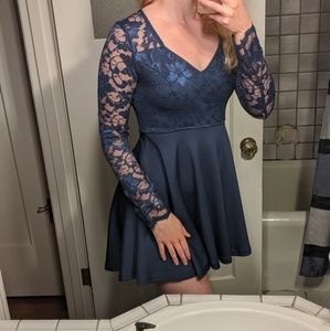 Navy Lace Sleeve Dress, skater dress, fancy dress